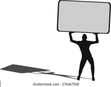 Businessman holding empty billboard 