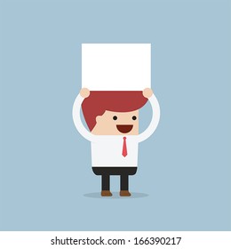 Businessman holding an empty board over his head, VECTOR, EPS10