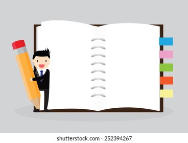 Businessman holding an empty notebook for use in presentations