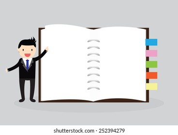 Businessman holding an empty notebook for use in presentations