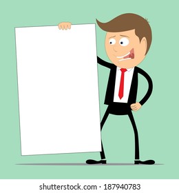 Businessman holding an empty white sheet of paper