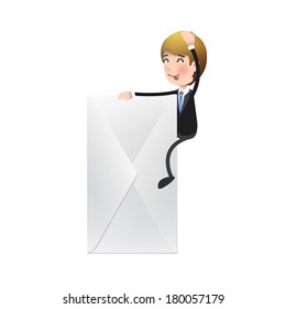 Businessman holding an envelope over white background