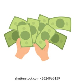 Businessman holding a fan of green cash banknotes, depicting wealth, profit, and financial success