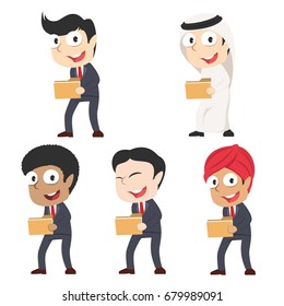 businessman holding file document different race set