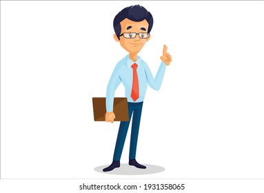 Businessman is holding a file in hand. Vector graphic illustration. Individually on a white background.