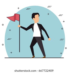 Businessman Holding Flag