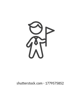 Businessman holding flag line icon. linear style sign for mobile concept and web design. Business man with flag in hand outline vector icon. Goal achievement symbol, logo illustration. Vector graphics