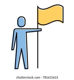 businessman holding flag in pole achievement