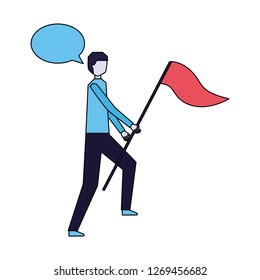 businessman holding flag speech bubble