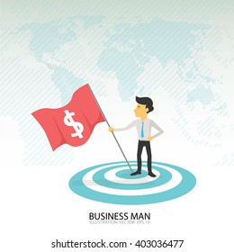 businessman holding a flag that succeed
