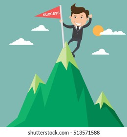 Businessman holding a flag that succeed in mountain ,  concept -vector illustration