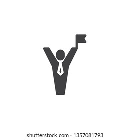 Businessman holding flag vector icon. filled flat sign for mobile concept and web design. Man with flag glyph icon. Goal Achievement symbol, logo illustration. Pixel perfect vector graphics