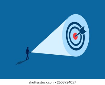 Businessman holding a flashlight to shine on his target