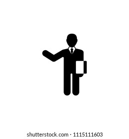 Businessman Holding Folder. Flat Vector Icon illustration. Simple black symbol on white background. Businessman Holding Folder sign design template for web and mobile UI element