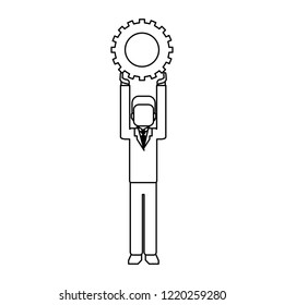 businessman holding gear black and white