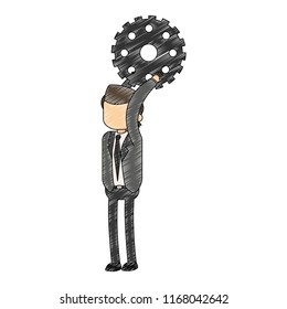 Businessman holding gear scribble