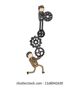 Businessman holding gears scribble