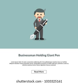 Businessman Holding Giant Pen Information