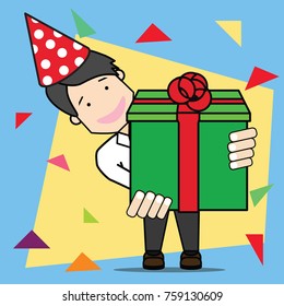 Businessman holding a gift box send for you. Vector illustration concept.