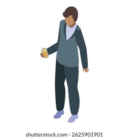 Businessman holding a glass of orange juice isometric icon