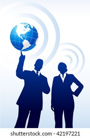 Businessman holding the globe