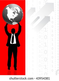Businessman holding Globe with Binary Code Background Original Vector Illustration Businessmen Concept