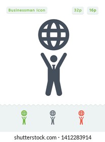 Businessman Holding Globe - Sticker Icons. A professional, pixel aligned icon.