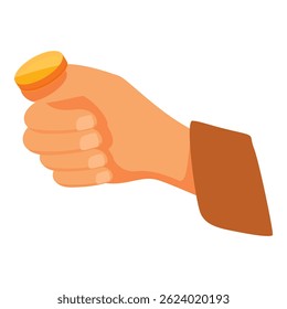 Businessman is holding a gold coin between his fingers, illustrating a financial concept