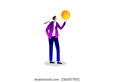 businessman holding gold coin idea with copyright symbol, Copyright reserved, trademark intellectual property protection, original idea or innovation, legal or law protection registered concept.