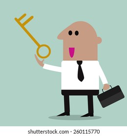 businessman holding golden key