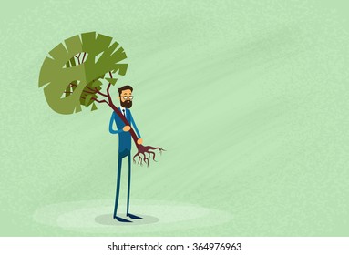 Businessman Holding Green Tree Environmental Protection Concept Vector Illustration