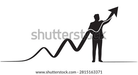 Businessman holding a growing financial chart arrow moving upward