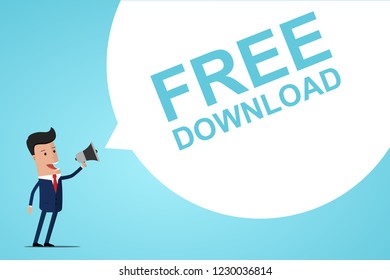 Businessman Holding In Hand Megaphone With Speech Bubble FREE DOWNLOAD . Announcement. Vector illustration