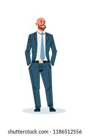 businessman holding hands pocket business man office worker male cartoon character isolated flat full length vertical vector illustration