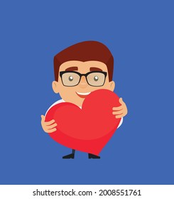Businessman Holding Heart Flat Vector Cartoon Illustration 014