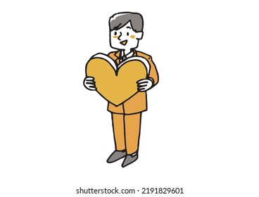A businessman holding a heart symbol A person holding a large item seen from above