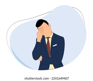 businessman holding his face. confused businessman. vector flat design of businessman holding face