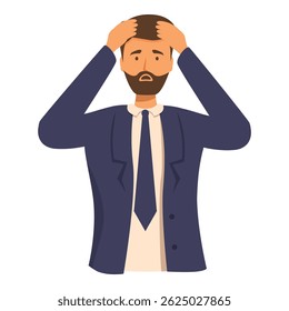 Businessman holding his head with his hands, feeling stressed and frustrated