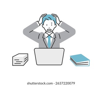 A businessman holding his head over work troubles.
