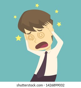 Businessman holding his head and squeeze his head, young worker with headache, stress.cartoon of business,employee success is the concept of the man characters business. illustration vector