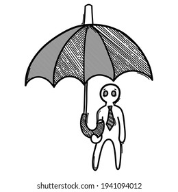 Empresario sosteniendo una llave. Icono del vector Doodle. Dibujo de la ilustración de la caricatura dibujada a mano.