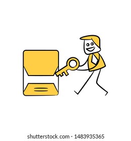 businessman holding key to encryption mail stick figure theme