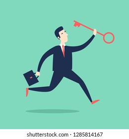 Businessman holding a key. Flat style vector illustration.