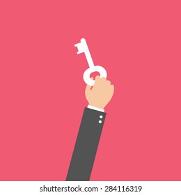 businessman holding key, vector