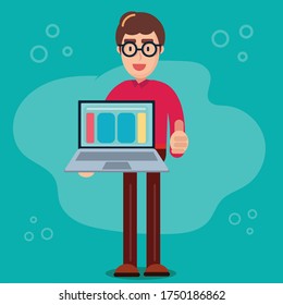 businessman holding laptop for business concept vector illustration 