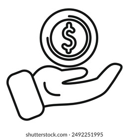 Businessman is holding a large dollar coin, depicting investment and financial success