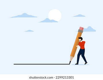 businessman holding large pencil draws outline. Set boundaries, privacy or business territory, start business planning, know boundaries or blockers or barrier concept.