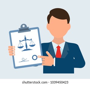 Businessman holding a legal document

