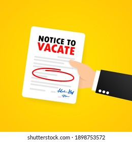 Businessman is holding legal documents. Eviction Notice Form. Human resource management concept. Vector on isolated background. EPS 10