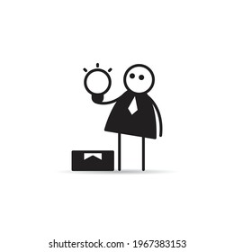 businessman holding light bulb and box icon